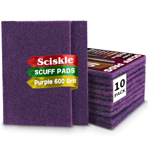 6" x 9" Purple Fine Scuff Pads, 10 Pack – Non-Woven Hand Pads for Fine Sanding, Smoothing, Scouring, Cleaning & Final Paint Surface Prep on Auto Body – Reusable Aluminum Oxide Abrasive Pads - color: Purple