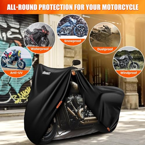 420D Motorcycle Cover Waterproof, Heavy Duty Nano Coating Rain UV 2XL - color: Black, size: 2XL(96"x43.3"x55")