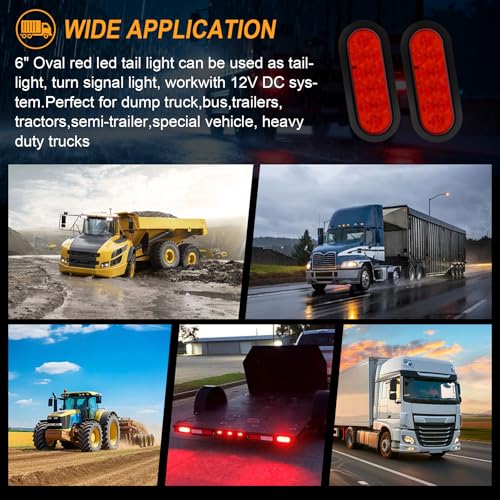 6-Inch Oval Red LED Trailer Tail Lights 2PCS, 10 LEDs Stop Turn Tail Brake Lights, DOT Certified, IP67 Waterproof Surface Mount, for Truck RV Boat Trailer - color: 01-2PCS RED