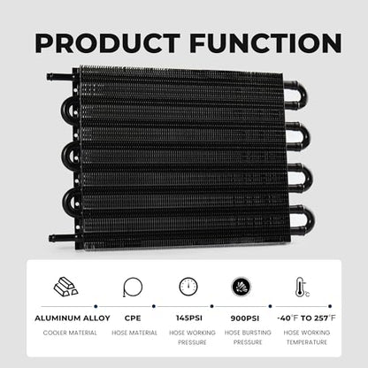 5/16" Transmission Oil Cooler, Aluminium 8 Pass Tube and Fin Cooler Kit Universal Black