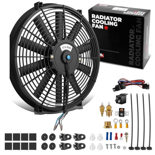 DNA Motoring 16Inch Electric Radiator Cooling Fan Thermostat Wiring Switch Relay Kit, Universal High Performance Slim Fan Push Pull Electric Radiator with Mount Kit, RAF-16+SW-KIT - color: Black+SW-KIT, size: 16 Inch