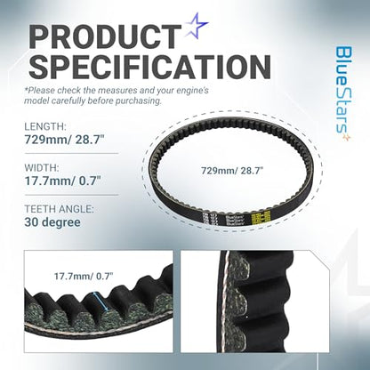BlueStars 729-17.7-30 Racing CVT Drive Belt - Fits 125cc 150cc GY6 Engine - size: 729-17.7-30