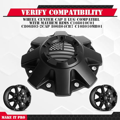 KitsPro Center Cap for Mayhem C108010C01 C806803-2CAP Rim — Matte Black with American Flag, Pack of 1 - color: Matte Black with American Flag, size: Mayhem C108010C01 / C806803-2CAP