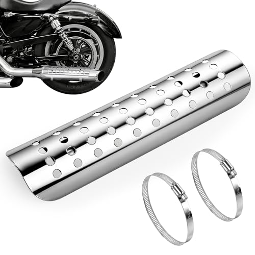 Universal Motorcycle Exhaust Heat Shield, Metal Shield Intake Baffle Cover with 90-110mm Clamps (Silver) - color: silver