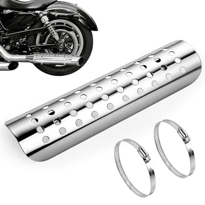 Universal Motorcycle Exhaust Heat Shield, Metal Shield Intake Baffle Cover with 90-110mm Clamps (Silver) - color: silver