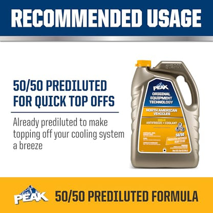 PEAK OET Extended Life Gold 50/50 Prediluted Antifreeze/Coolant for North American Vehicles, 1 Gal. - size: 50/50