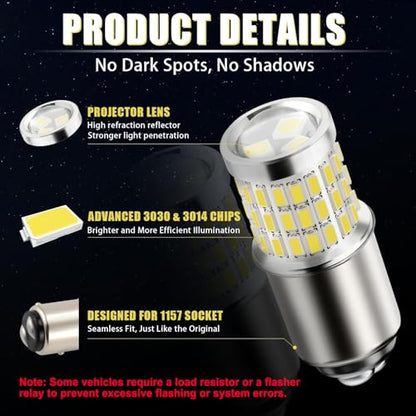 iBrightstar 1157 LED Bulb White, BAY15D 2057 2357 7528 LED Daytime Running Lights Bulbs Super Bright for Back Up Reverse Lights Brake Tail Lights Turn Signal Lights, 2 Pack - color: White, size: 1157