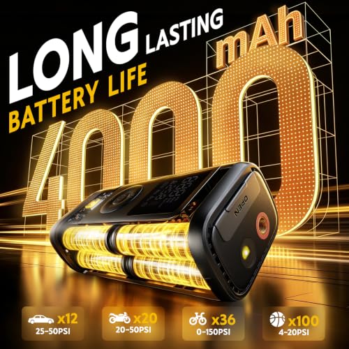Smart Heavy Duty Tire Inflator, Auto Shut-Off at Target PSI, Portable Air Compressor, 160PSI Fast Air Pump Cordless Rechargeable & 12V DC Power, Pressure Gauge for Cars, Bikes, Motorcycles and Balls