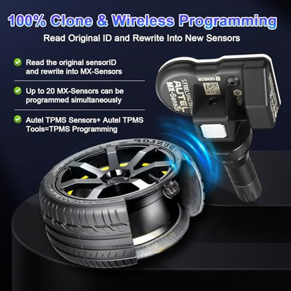 Autel TPMS Sensor 4 Pack, MX-Sensor 2in1 315MHz 433MHz Press-in OE-Level Programmable Tire Pressure Sensor, Rubber Valve Stem, Works with TS508 TS408 TS608 MS906PRO-TS
