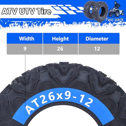 Towallmark Set of 2 26x9x12 ATV UTV Tires, 6PR Durable All Terrain Off-Road Tires, Heavy Duty Replacement Tires for Trail, Mud & Gravel - size: 26x9-12