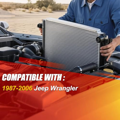 3-Row Full Aluminum Racing Radiator Compatible with 87-06 Jeep Wrangler YJ/TJ 2.4-4.2