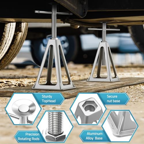 PAULINN RV Stabilizer Jacks 4 Pack, Heavy Duty Aluminum Jack Stands for Travel Trailer Camper, Single Screw Jack Support up to 6000 Lbs, Adjustable from 11 inch to 17 inch