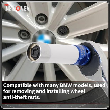 048 Wheel Locking Nut Key Compatible with BMW Series, Socket OD 27mm - ID 25mm, Nut Adapter, Anti-Theft Lug Nut Removal Tool - color: Socket 048