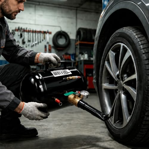 TUFFIOM 5 Gallon Air Tire Bead Blaster Seater w/Pressure Gauge & Handle, Wheel Seating Tool Inflator Tank for Truck ATV, 85-116PSI Operating Pressure, Black - color: black