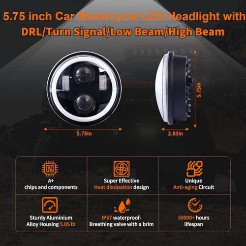 5.75" Round LED Headlight for Motorcycle, Compatible with Harley Sportster Dyna Low Rider Street Bob lron 883 1200 Softail Wide Glide Triple Headlamp,1PCS - size: 5.75''round headlight-1PCS