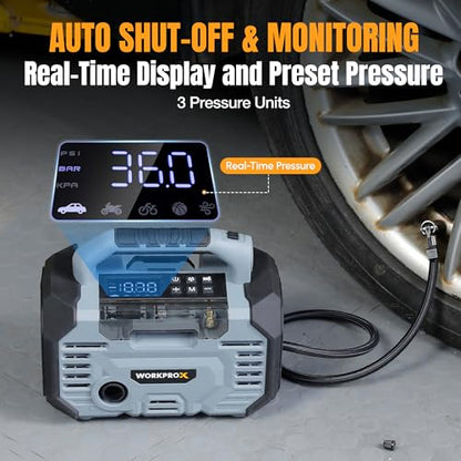 WORKPROX 150PSI Portable Tire Inflator, 12V DC & 20V Battery