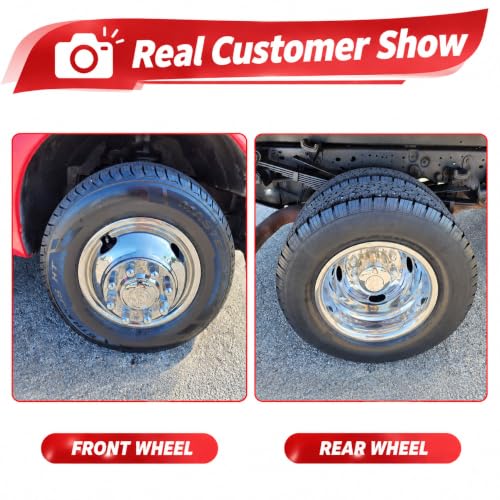 4pcs 17 Anti Rust Wheel Simulators Fit for 2005-2025 Ford F-350 F350, 8 Lug Waterproof Replacements Bolt On Polished Stainless Steel Dually Hubcaps Wheel Covers with Installation Tool Kit - size: 17"#6