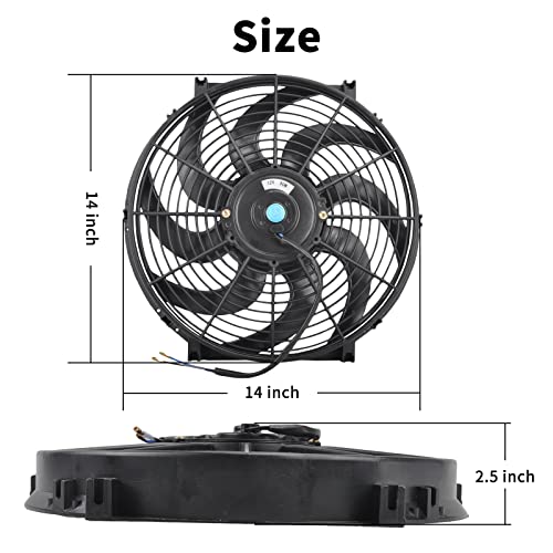 14 Inch Black Universal Slim Fan Push Pull Electric Radiator 12V High Performance Cooling Fan Mount Kit Set of 2 - color: Black, size: 14 Inch-2 Pieces