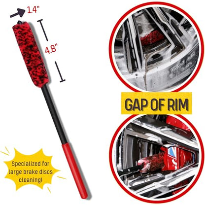 oesee Wheel Brush Kit 3 Pack- Microfiber Wheel Brush, Wheel Barrel Brush, Detailing Brush Scratch Free Calipers Wool Spoke Brush Cleans Brake Dust from Barrels& Hard to Reach Areas - color: Red/Black, size: 3-Pack