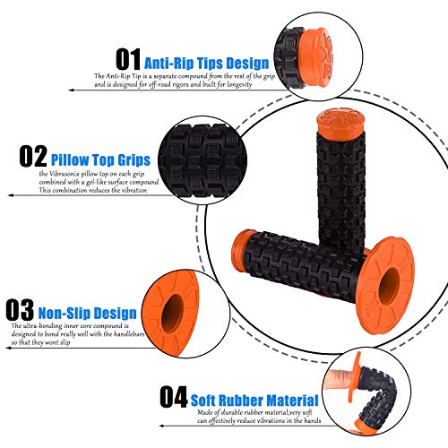 Motorcycle Grips 7/8" Dirt Bike Grip Pillow Top Grips Rubber Anti-Slip Universal Handlebar Racing Grip for Motocross ATV - color: Orange