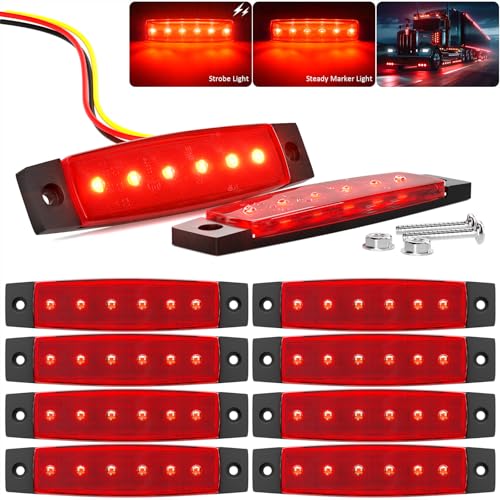 BJZ 3.8" Strobe+Steady Marker Lights Strip Dual Function Red Trailer LED Side Clearance Tail Griller Flash Lights 12V Brake Stop Turn Warning Waterproof Light for Trailer Truck Van RV ATV Bus, 10Pcs - color: Red, 10Pcs