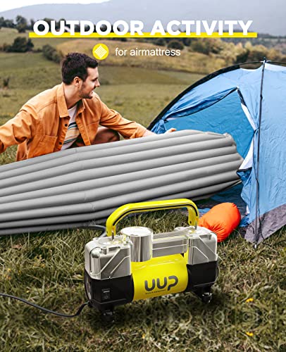 UUP Portable 12V Air Compressor, 150 PSI Tire Inflator with Dual Cylinders - color: Yellow