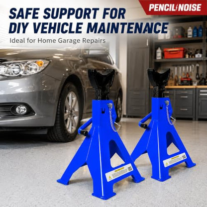 Jack Stands, 3 Ton Capacity with Double Pins Locking and Adjustable Height, Secure Locking Mechanism Stand for Lifting SUVs, Pickups, Cars, and UTVs/ATVs, Blue, 1 Pair - color: Blue