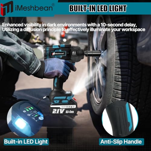 iMeshbean Cordless Impact Wrench,2000Nm(1549ft-lbs) High Torque 1/2" Brushless Impact Gun,21V Power Impact Driver Variable Speeds with 2 x 5.5Ah Battery for Heavy Duty Car Tire Truck Mower, RV