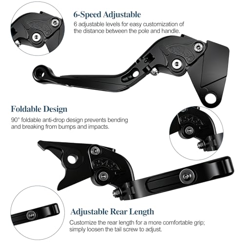 Motorcycle Brake and Clutch Lever Set Adjustable CNC Aluminum Replacement Clutch Levers for Kawasaki NINJA650 Ninja 650 EX650 2017-2024 2025 2026(Black) - color: Black