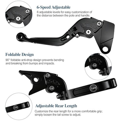 Motorcycle Brake and Clutch Lever Set Adjustable CNC Aluminum Replacement Clutch Levers for Kawasaki NINJA650 Ninja 650 EX650 2017-2024 2025 2026(Black) - color: Black