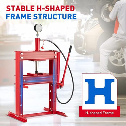 10 Ton Hydraulic Shop Press with Pressure Gauge & Plate