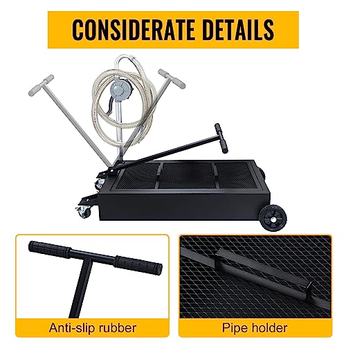 20 Gallon Oil Drain Pan Low Profile Oil Drain Tank Large Capacity Oil Change Pan with Foldable Hand, Pump, Hose, Swivel Casters Wheels Fit for Car, SUV, Trucks Oil Change Black - color: Black, size: 20 Gallon Manual Pump