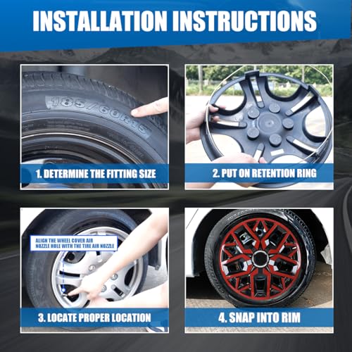 Winjet 15 Inch Universal Hubcaps Set of 4,Steel Wheel Rims Cover PP Material Universal Wheel Cover Replacement R15,Auto Tire Replacement Exterior Cap (15 Inch,Black Lacquer & Red Lacquer) - color: Black Lacquer & Red Lacquer(5181-RB-15), size: 15 inch