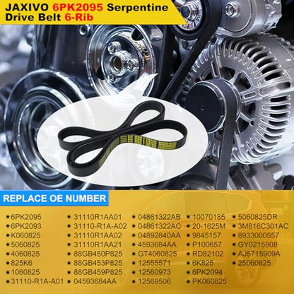 6PK2095 Serpentine Belt V-Ribbed Drive Belt for 13-15 ILX,98-05 DeVille,01-07 Town & Country,03-08 Mazda 6 S,01-07 Grand Caravan,05-11 Chrysler 300,05-08 Magnum,12-15 Civic,K060825 Black - size: 6PK2095-2095mm-black
