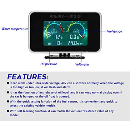 4-in-1 Car LCD Meter Digital Oil Pressure Vol e Water Temperature Fuel Gauge Universal Instrument 9-36V for Car Truck SUV RV
