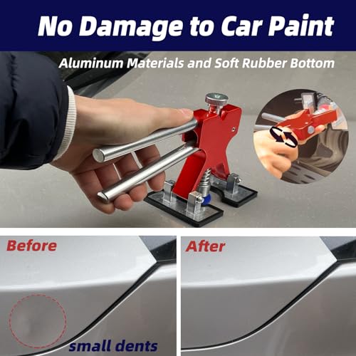 Auto Body Dent Puller Kit for Dent Removal with Red Dent Lifter,T-Bar,Slide Hammer,Bridge Puller and More for Paintless Dent Removal Kit (104pcs-with dent Light)