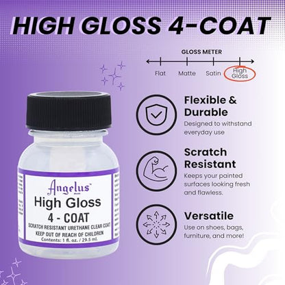Angelus High Gloss 4-Coat Scratch-Resistant Leather Sealer – Durable, Flexible, Clear Coat Protection for Leather Shoes, Bags, Jackets & More - High Gloss Finish - 1 fl oz