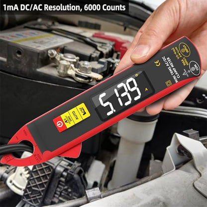 BSIDE 1mA Clamp Meter, DC/AC Current with Smart Mode, True RMS 6000 Counts Rechargeable Auto-Ranging Clamp Multimeter, Temperature Capacitance Diode Duty Cycle Hz Ohm Live Check V-Alert Voltage Tester