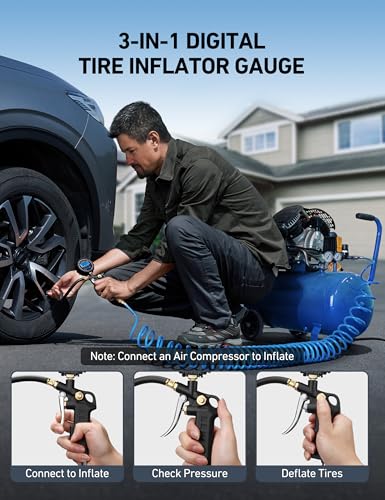 AstroAI Digital Tire Pressure Gauge with Inflator 3-250 PSI Fits 1/4" NPT - size: 1 Pack Standard, style: without case