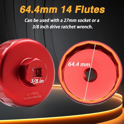 EVRBUL Aluminum Oil Filter Wrench 64.4mm 14 Flutes Compatible with Polaris Ranger RZR XP ATV UTV, Heavy-duty Oil Fuel Cap Wrench Removal Tool for 2540086 2520799 Oil Filter Replace# 2830550