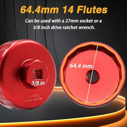 EVRBUL Aluminum Oil Filter Wrench 64.4mm 14 Flutes Compatible with Polaris Ranger RZR XP ATV UTV, Heavy-duty Oil Fuel Cap Wrench Removal Tool for 2540086 2520799 Oil Filter Replace# 2830550