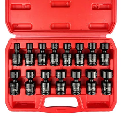 15PCS 3/8" Drive Shallow Universal Impact Socket Set,Swivel Socket Set,Metric Flexible Wobble Sockets, CR-MO,8-22mm, 6 Point - size: 15 PCS (5/16"-7/8")