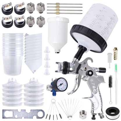 HVLP Spray Gun with Disposable Paint Cups Kit for Car Painting - color: black/silver