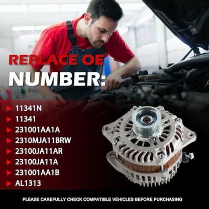 Alternator 11341 130Amp 12V fit for Altima 2007-2010 Maxima 2009-2010 Murano 2009-2014 Quest 2011-2014 Replace 11341N 11341 231001AA1A 2310MJA11BRW 23100JA11AR 23100JA11A 231001AA1B AL1313 - size: 11341 | 130A