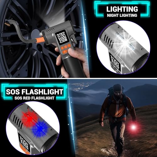 Car Tire Inflator with Window Breaker Seatbelt Cutter: 180PSI Air Pump - Portable Air Compressor with Digital Pressure Gauge & Auto Shut-Off for Car, Bike, Ball, Motorcycle, Swim Ring - Gift for Men