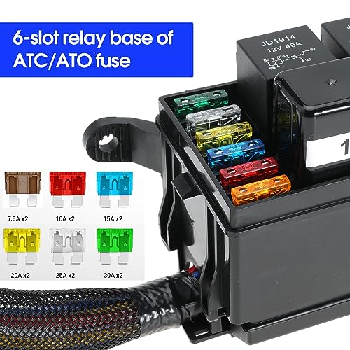 Gebildet 12V Fuse and Relay Box with 5pcs 5-Pin JD1914 40A Relay and 1pc 4-Pin Relay 6 ATC/ATO Blade Fuse, Universal Waterproof Fuse Relay Box for Automotive Car Truck Marine Boat - style: 12V Relay&fuse Box