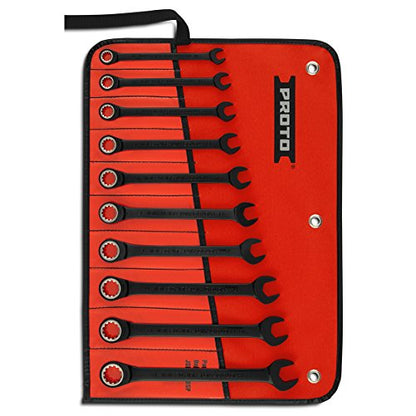 10 pc BLK CHRM Non-Rvrsble Combo Ratchet Wrench Set-Spline