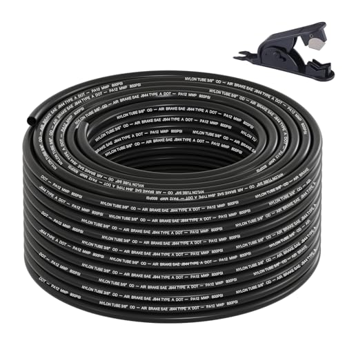3/8" DOT Air Line, 100FT SAE J844 PA12 Nylon Air Tubing with Cutter - size: 3/8" OD 100FT
