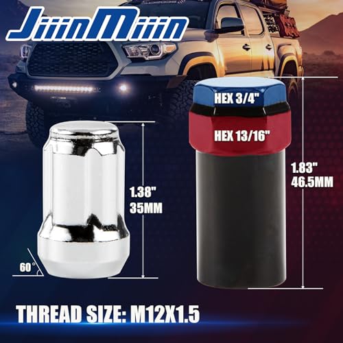 JiiinMiiin M12x1.5 Wheel Locks 4PCS, 1.37 inch Length with 1 Key, Cone Seat - color: Chrome, size: M12x1.5, style: 4pcs - 1.38"tall lock