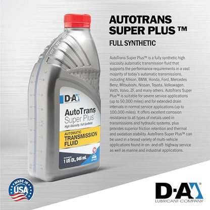 D-A LUBRICANT COMPANY 54566, Autotrans Super Plus Full Synthetic Automatic Transmission Fluid (ATF), 1 Quart (4 Pack) - size: Quart